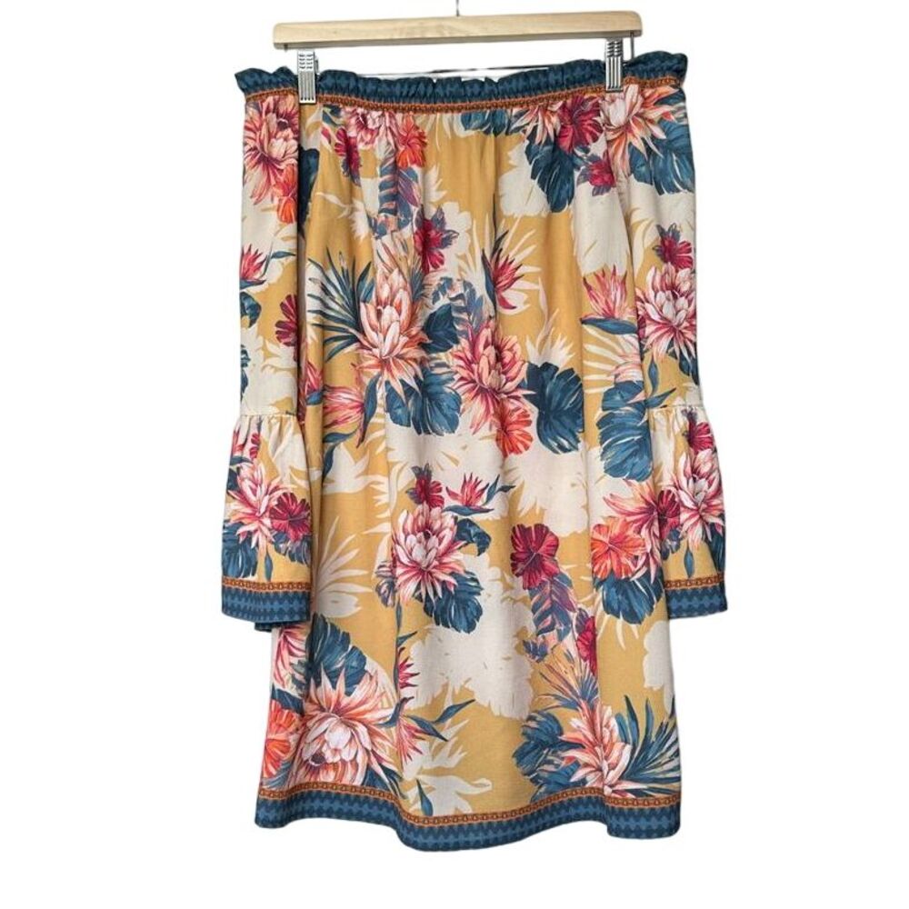 Anthropologie Flying Tomato Shift Dress‎ Womens S Tropical Floral Long Sleeve